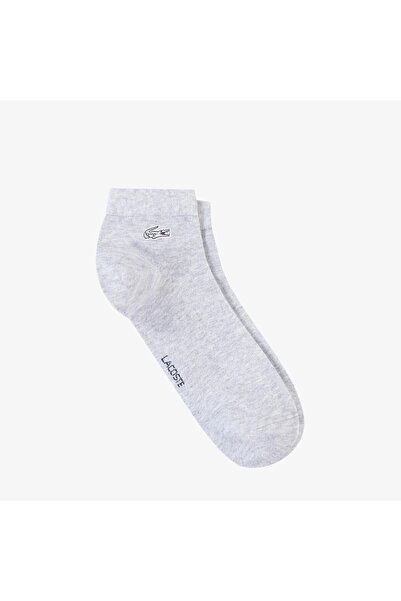 Lacoste Памучни спортни чорапи до глезена с плетено лого, унисекс, сиви