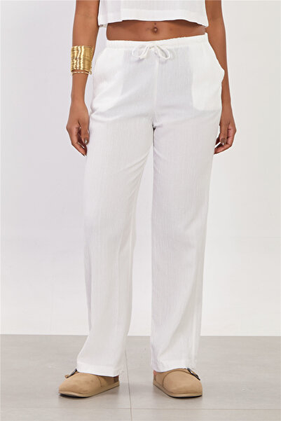 BARRELS AND OIL Women's Tie-Waist Textured Loose Pants - White