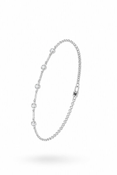 Balenbi Jewelry Anti-Tarnish Steel Stone Detailed Silver Color Thin Chain Wom...