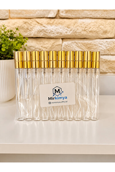 Mirkimya 10 Adet 10 ml Cam Parfüm Şişesi Gold Kapaklı Spreyli Boş Tester Şişe...