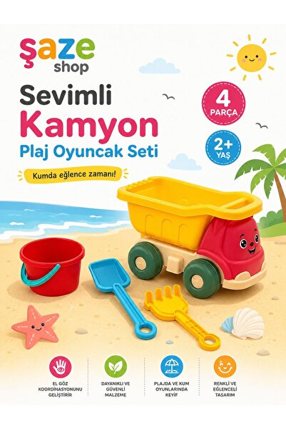 SAZE Şaze Shop Büyük Boy Sevimli Kamyon Plaj Oyuncak Seti 4 Parça 2+ Yaş – Ko...
