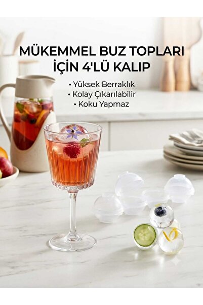 LOVYCO 4'lü Küre Buz Kalıbı - Kapaklı Yuvarlak Buz Yapıcı - Meşrubat, Kahve v...