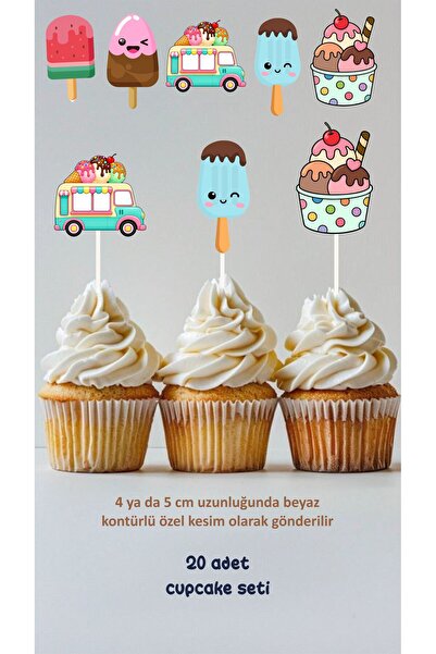 Sinek Kupası Tasarım Ice Cream Themed Concept Toothpick Cupcake Decoration Bi...