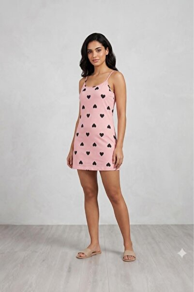 beyaz homewear Printed Detailed Hearted Nightgown