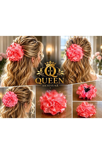 QUEEN AKSESUAR Luxury Large Volume Light Red Peony Rose Flower Pearl Hairpin