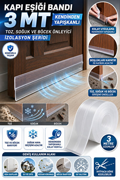 Hane Dostu 3 Metre Kapı Altı İzolasyon Bandı Kendinden Yapışkanlı Toz Soğuk B...