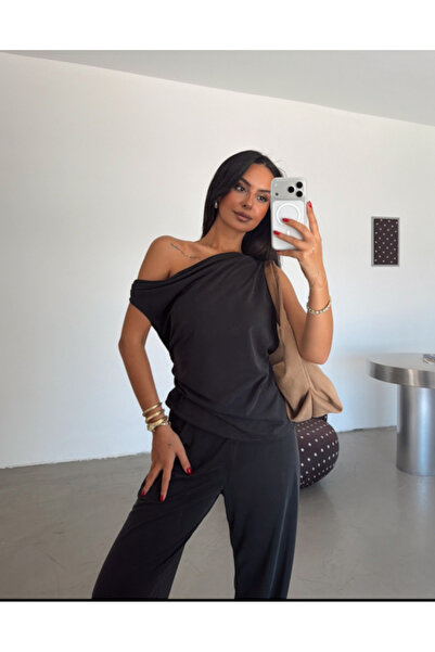 Perry Boutique Shoulder Detailed, Draped Waist Modal Pique Set