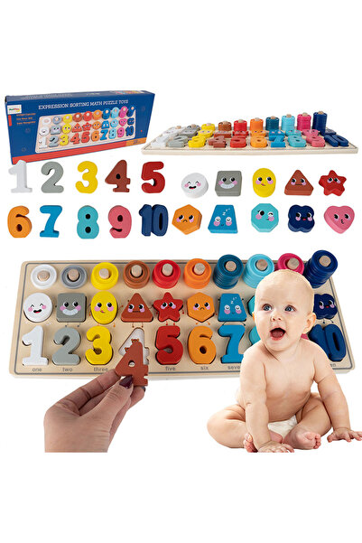 MalPlay Puzzle din lemn - numere și forme geometrice, Montessori