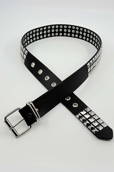 Köstebek Black Three-Strap Studded Gothic Y2K Belt
