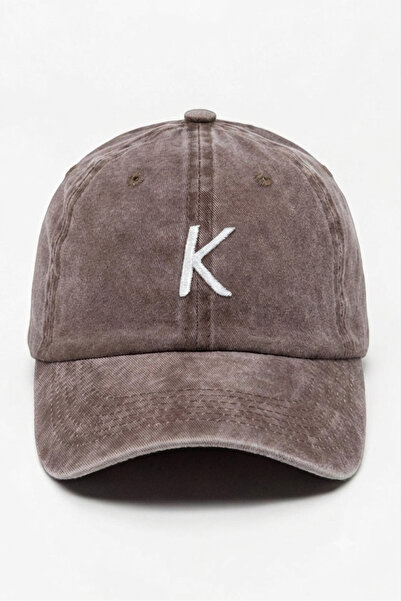 ŞapkaMania Brown Embroidered Washable Vintage Unisex Hat with Letter K