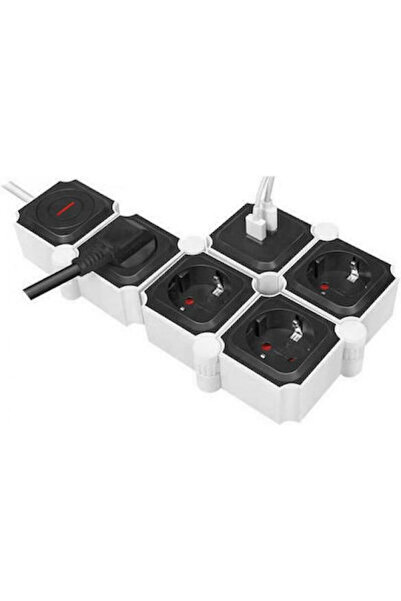 LogiLink Prelungitor cu 4 prize, cu 2 porturi USB-A, întrerupător și cablu de...