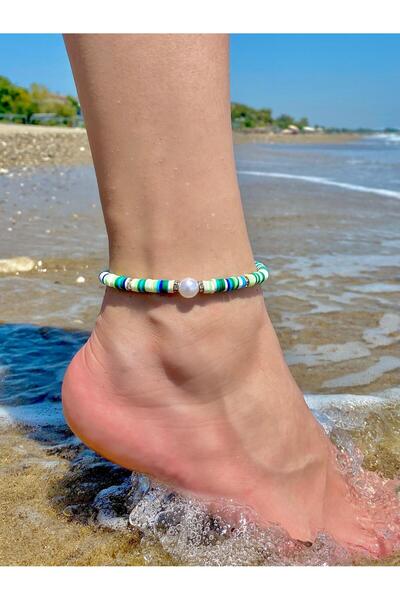 Beykan handmade Aqua Pearl Elastic Fimo Anklet
