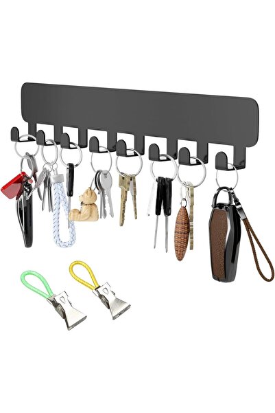 Slasa Acrylic Key Holder Wall Mount with 8 Hooks, Black Wall Organizer, 32 x ...