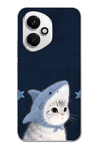 FLAMENKO Honor 400 Uyumlu Köpekbalığı Köstümlü Kedi Desenli Şeffaf Telefon Kı...