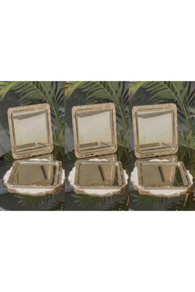 Elta Collection 6 Adet 24x24 cm Gold/Gümüş Paslanmaz Çelik Kahve Sunum Tepsis...