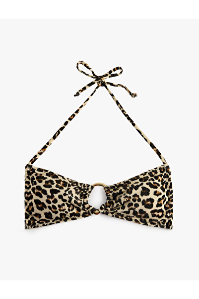Koton Boyundan Bağlamalı Halka Detaylı Leopar Desenli Bandeau Bikini Üstü