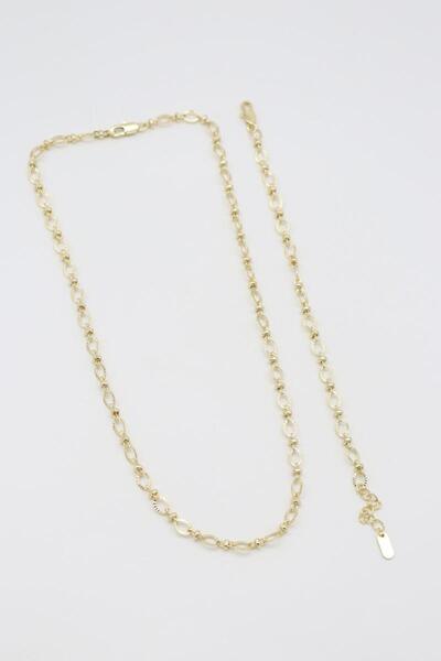 Bade Jewelry Vip Gold Şık İnce Dokulu Kıvrımlı Kararmaz Çelik Zincir Kolye&Bi...