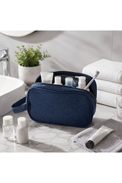 idei Geantă cosmetică pentru bărbați din material textil albastru denim, dime...