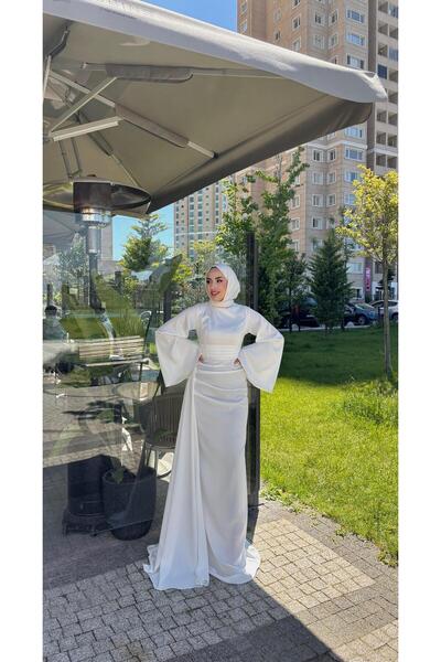 FARİKA Zeyna Geniş Kollu Saten Tesettür Mezuniyet Ve Nişan Abiyesi