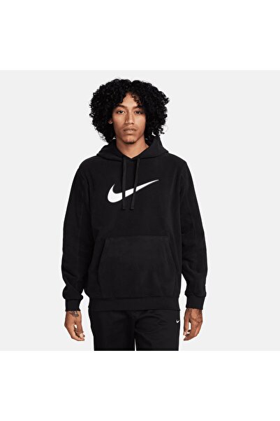 Nike Sportswear Hoodie Polar Fleece Men's Black Casual Sweatshirt