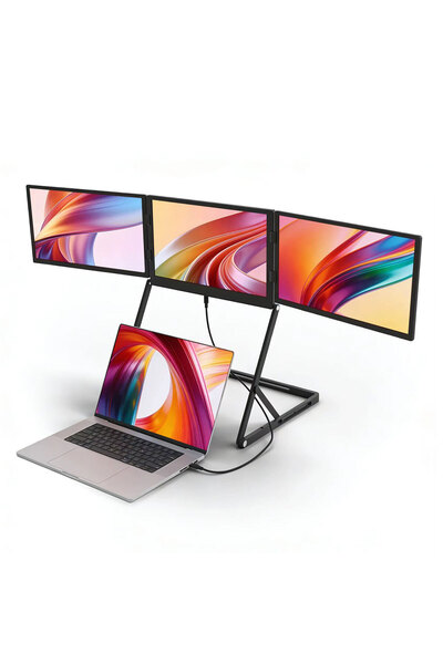 ULTRAX 15.6" Üçlü Taşınabilir Monitör Katlanabilir Ayaklı Çoklu Ekran Full Hd...