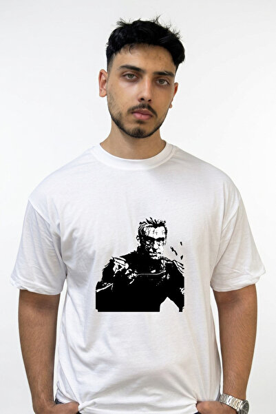 Anetos The Punisher Design Τυπωμένο Oversize Λευκό T-Shirt