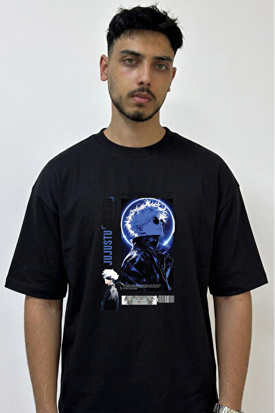 Anetos Satoru Gojo_1 Design Printed Oversize Black T-Shirt