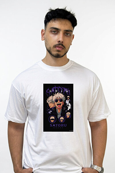 Anetos Gojo Satoru_43 Design Printed Oversize White T-Shirt