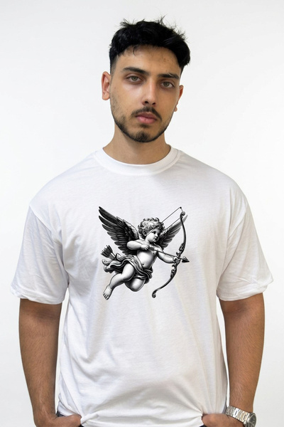 Anetos Cupid Archer Design Printed Oversize White T-Shirt