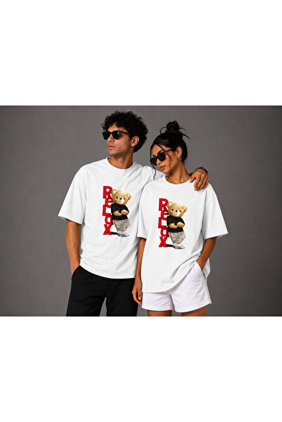FECCY Premium Relax Printed Unisex Oversize Women's T-Shirt Men's T-Shirt Cot...