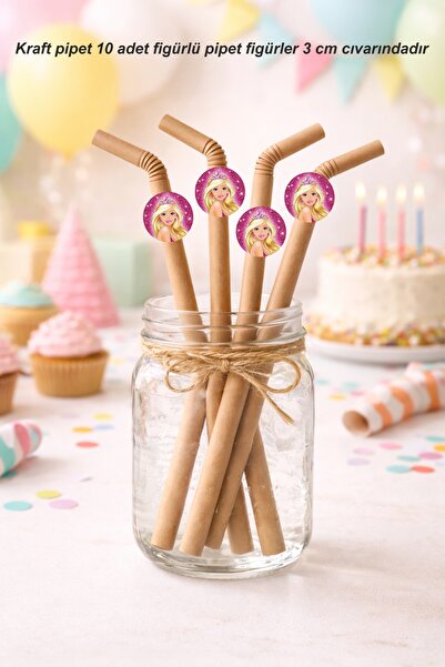 Sinek Kupası Tasarım Barbie Themed 10-Piece Figured Straws Birthday Party Sup...