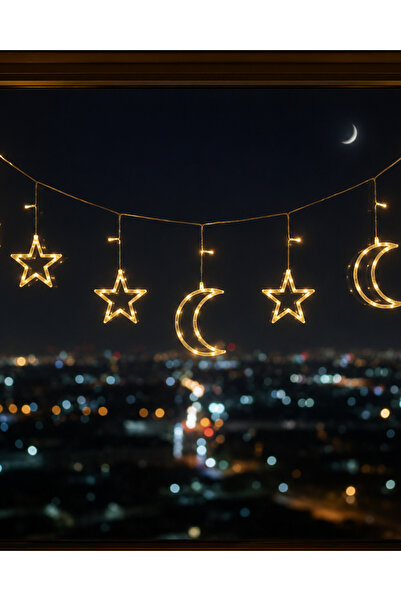 Büyük Ay Yıldız LED Ramazan Süsü Sıcak Beyaz Dekoratif Işık