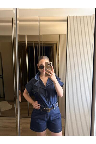 meliche.co kemer detaylı denim şort tulum