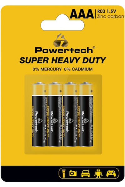 POWERTECH Μπαταρίες Ψευδαργύρου AAA 1.5V, Συσκευασία 4 τεμαχίων