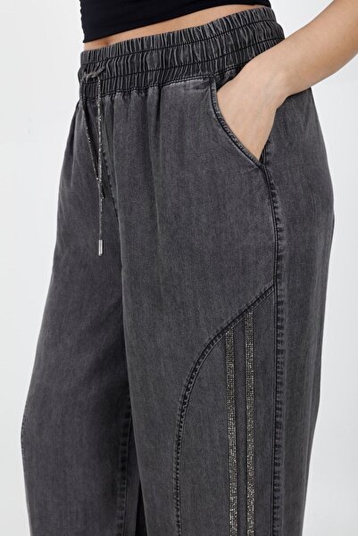 ZANESSİ FASHION Plus Size High Waist Elastic Waist Lace-Up Tencel Fabric Loos...