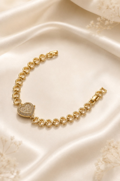 Balenbi Jewelry Kadın Taşlı Büyük Kalp Figürlü Kalp Zincir Kararmaz Çelik Bil...