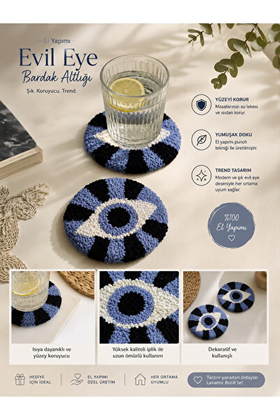 lavante butik kendini özel hisset El Yapımı Evil Eye Bardak Altlığı – Punch N...