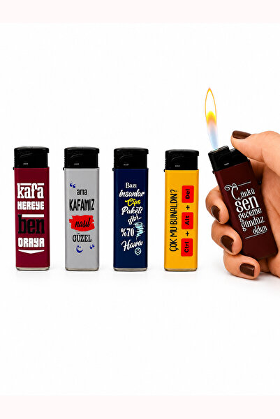 ONRSTORE Komik Söz Baskılı Gazlı Çakmak Seti 5'li Renkli Tasarım Koleksiyonu ...