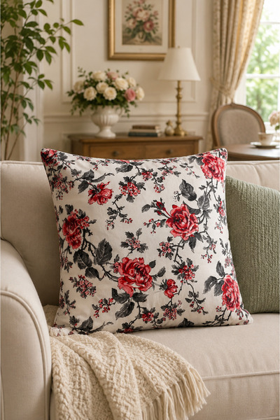 KIRLENT TEKSTİL Botanika Series Ruby Floral Patterned Duck Fabric Decorative ...