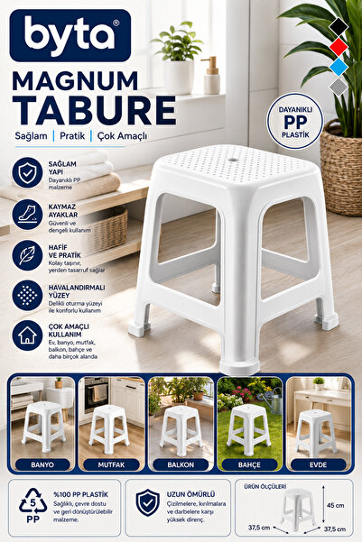 BYTA Magnum Tabure PP Plastik Kaymaz Ayaklı Çok Amaçlı Banyo Mutfak Balkon Ev...