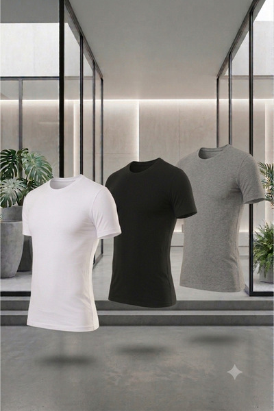 Hmd Men's Crew Neck Short Sleeve Cotton Lycra 3 Piece Undershirt 704-705