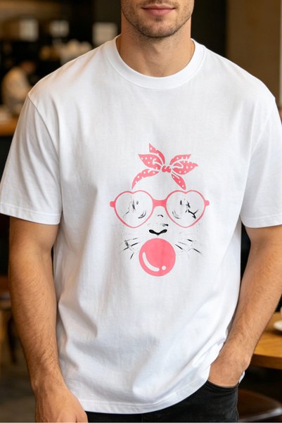 Fleck Cute Cat With Glasses And Bow T Shirts For Men Kawaii Animal Design Men...