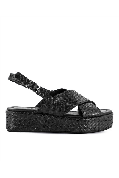 Vario Genuine Leather Knitted Platform Sandals Z139 Black Knitting