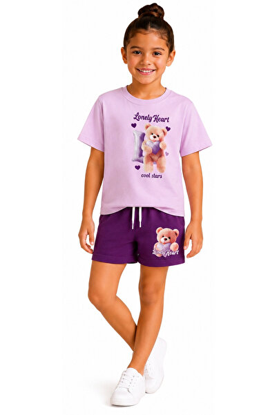 İrem Çocuk Giyim Girl's T-Shirt and Shorts Set with "Lonely" Written on the F...