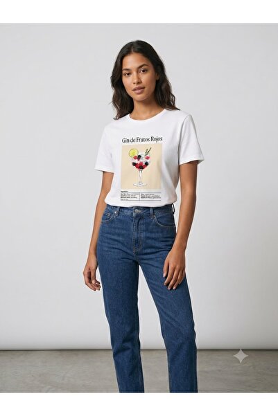 centilmen Tricou alb cu imprimeu ONİX și guler tip crewneck 2626-169