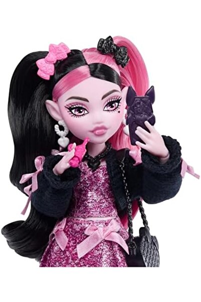 Yıldızan ZG Store Bebek, Draculaura Pembe Fiyonklu Elbise ve Siyah Hırka Evci...