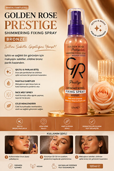 Golden Rose Prestige Shimmering Fixing Spray Bronze 120 ml Işıltılı Makyaj Sa...