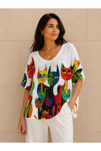 AGORATEKSTİL Women's New Season Digital Mercerized Blouse 40-46