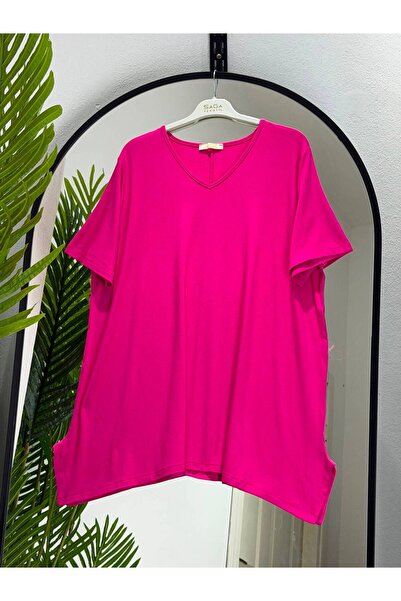 ÖZNE BUTİK Women's 100% Cotton V-Neck Short Sleeve Tunic