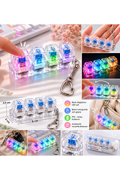 KANİNCHEN Led Işıklı 4'lü Mekanik Klavye Switch Anahtarlık Basınca Yanan Klav...